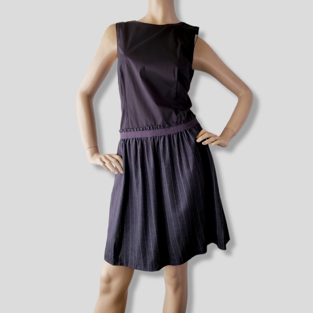Theory Black & Gray Cotton Woolen Blend Dress